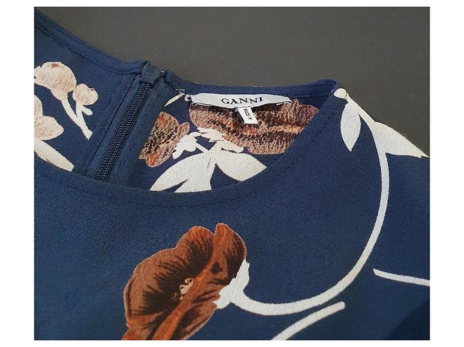 Abito Ganni Daiton crêpe floreale blu Multicolore - vista 4