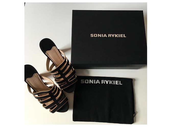 Mule con zeppa Sonia Rykiel in pelle nera e beige Nero - vista 14