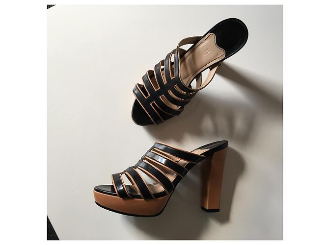 Mule con zeppa Sonia Rykiel in pelle nera e beige Nero - vista 4