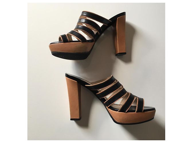 Mule con zeppa Sonia Rykiel in pelle nera e beige Nero - vista 5