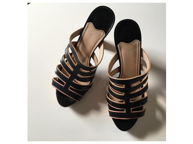 Mule con zeppa Sonia Rykiel in pelle nera e beige Nero - vista 6