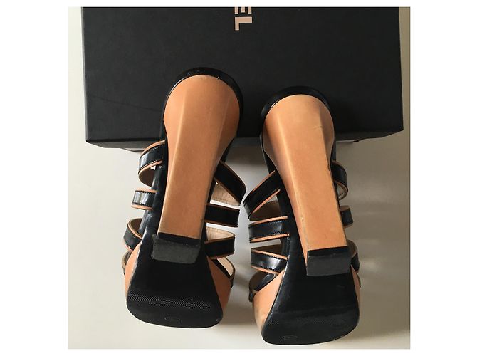 Mule con zeppa Sonia Rykiel in pelle nera e beige Nero - vista 7