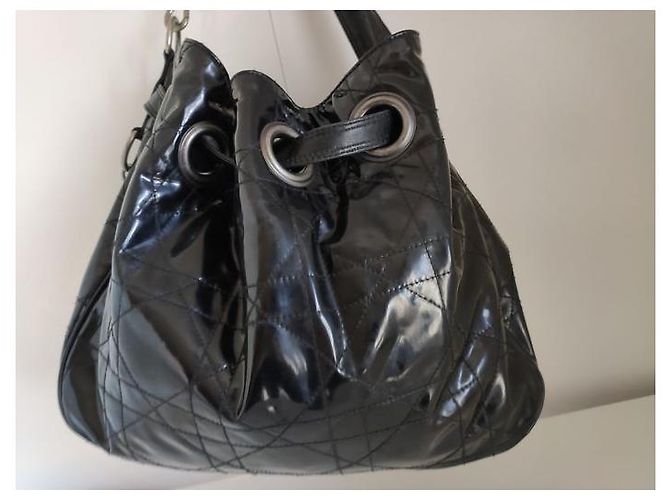 Christian Dior Borsa tote in vernice trapuntata Nero - vista 3