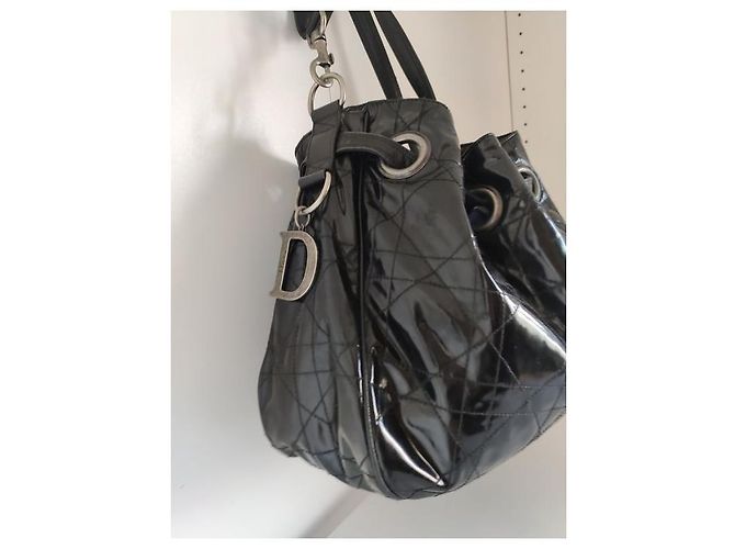 Christian Dior Borsa tote in vernice trapuntata Nero - vista 6