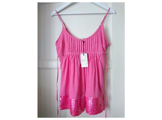 Top de lino rosa Essentiel Antwerp con lentejuelas - vista 2