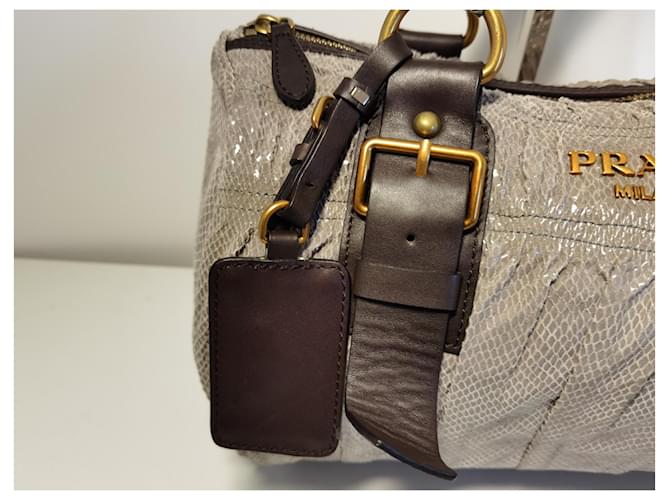 Borsa Prada marrone in pelle e tessuto - vista 3