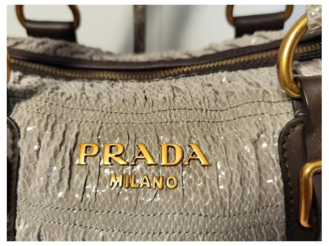 Borsa Prada marrone in pelle e tessuto - vista 4