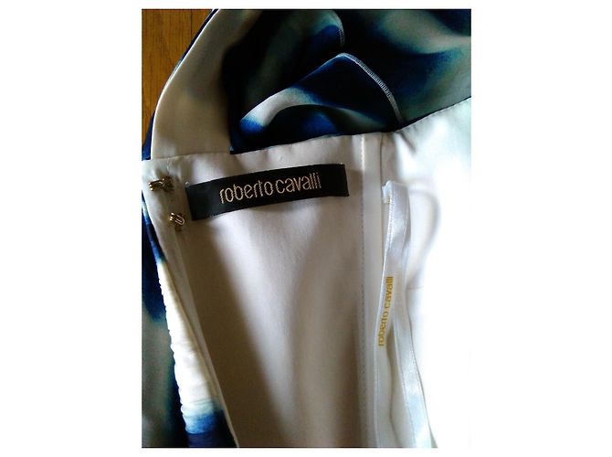 ROBERTO CAVALLI VESTIDO DE SEDA BLANCO Y AZUL ESPALDA ABIERTA Multicolor - vista 2