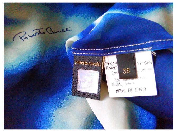 ROBERTO CAVALLI VESTIDO DE SEDA BLANCO Y AZUL ESPALDA ABIERTA Multicolor - vista 4