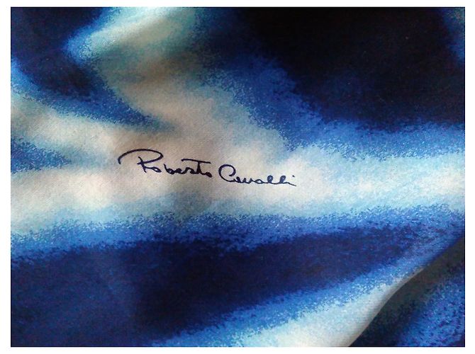 ROBERTO CAVALLI VESTIDO DE SEDA BLANCO Y AZUL ESPALDA ABIERTA Multicolor - vista 7