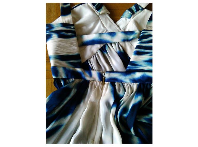 ROBERTO CAVALLI VESTIDO DE SEDA BLANCO Y AZUL ESPALDA ABIERTA Multicolor - vista 9