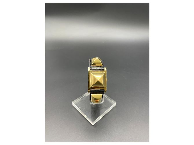 Hermès Medor Uhr vergoldet Lederarmband Gold hardware - Ansicht 2