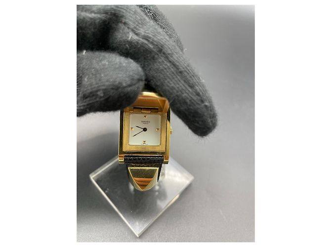 Hermès Medor Uhr vergoldet Lederarmband Gold hardware - Ansicht 3