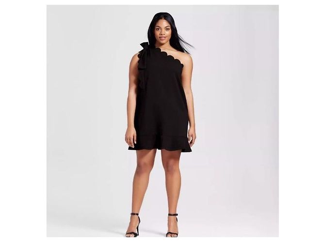 Victoria Beckham x Target Schwarzes One Shoulder Kleid mit Rüschen - Ansicht 2