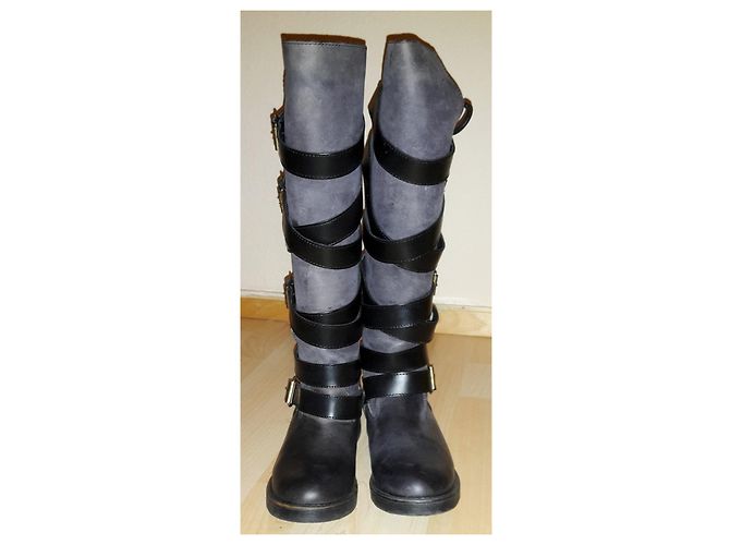 Botas Steve Madden de cuero gris oscuro con hebillas Gris antracita - vista 5