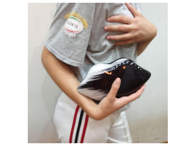 Lulu Guinness clutch bocca Nero Bianco - vista 11