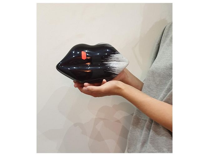 Lulu Guinness clutch bocca Nero Bianco - vista 3