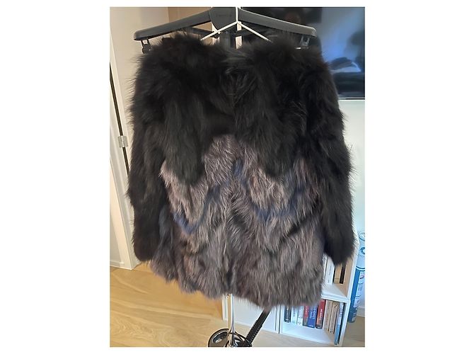 Enes Fox Fur Jacket Black Grey Navy Blue M - view 5