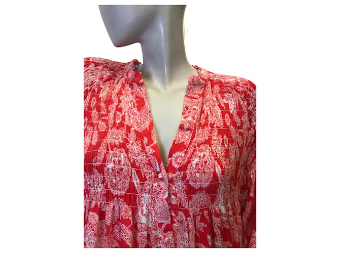 Aridza Bross Mittellanges Kleid Weiß Rot - Ansicht 2