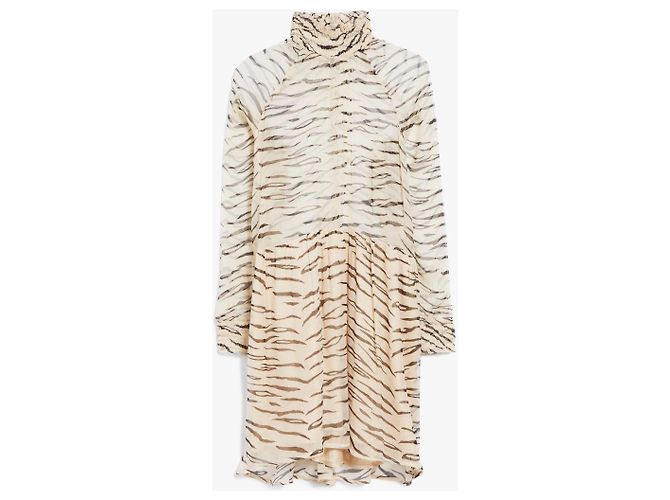Vestido recto Ganni con estampado de cebra en viscosa Cuban Sand - vista 2