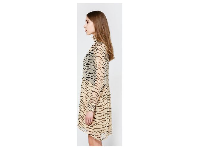 Vestido recto Ganni con estampado de cebra en viscosa Cuban Sand - vista 3