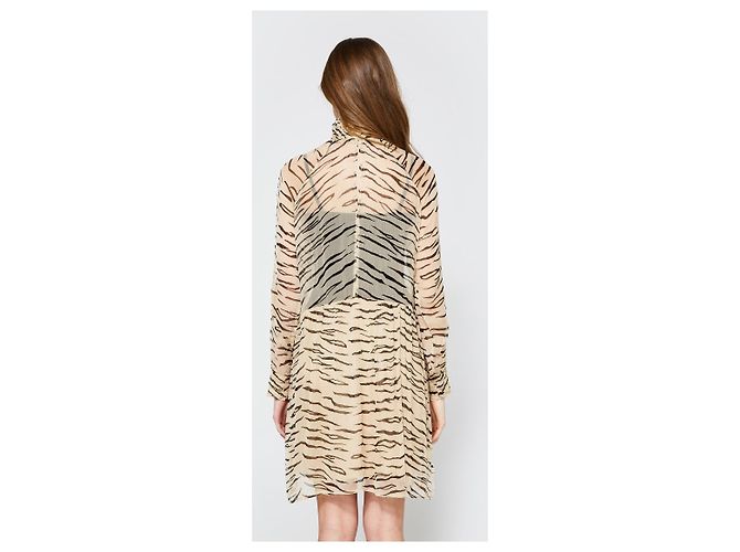 Vestido recto Ganni con estampado de cebra en viscosa Cuban Sand - vista 4