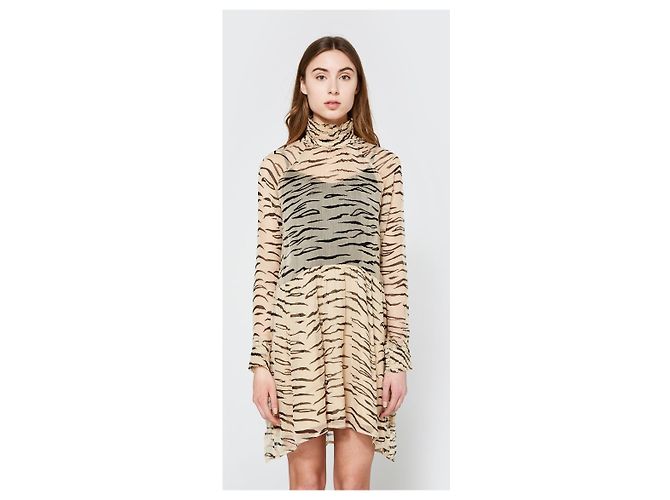Vestido recto Ganni con estampado de cebra en viscosa Cuban Sand - vista 5