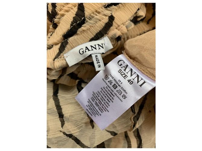Vestido recto Ganni con estampado de cebra en viscosa Cuban Sand - vista 6