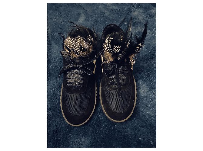 Sneakers Stéphane Kelian in Nabuk Nero a Scacchi con Piume - vista 11