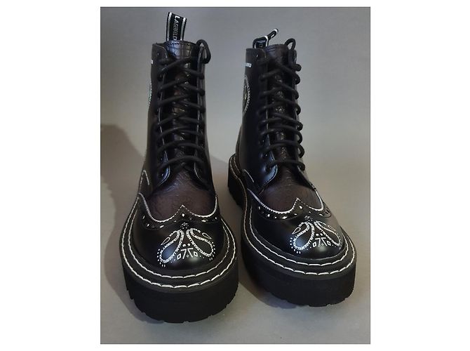 Karl Lagerfeld Brogue Schnürstiefel Schwarz Weiß Leder - Ansicht 3