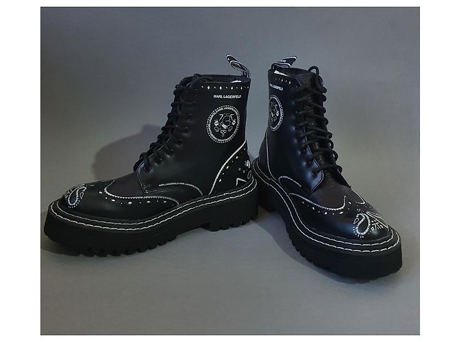 Karl Lagerfeld Brogue Schnürstiefel Schwarz Weiß Leder - Ansicht 4