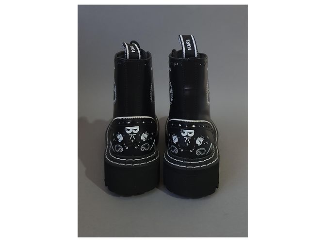 Karl Lagerfeld Brogue Schnürstiefel Schwarz Weiß Leder - Ansicht 5