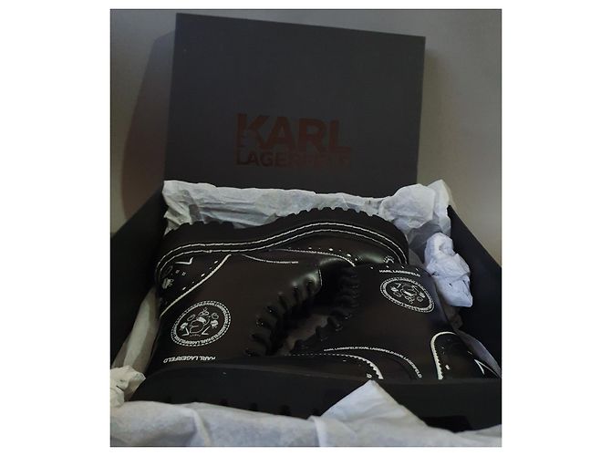 Karl Lagerfeld Brogue Schnürstiefel Schwarz Weiß Leder - Ansicht 7