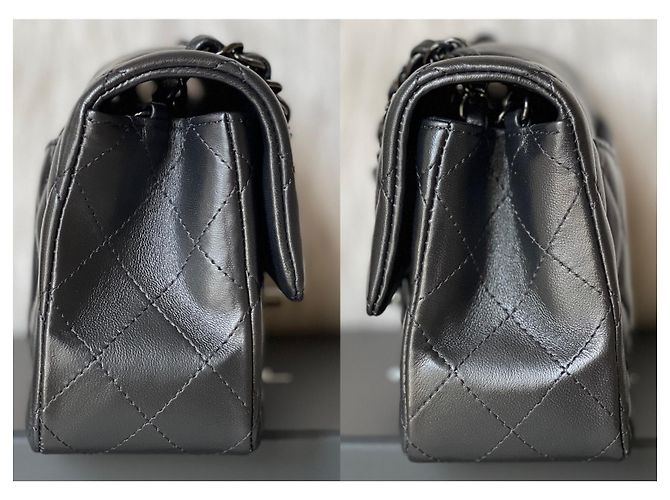 Timeless Chanel Mini aba retangular clássica acolchoada de pele de cordeiro tão preta Preto - vista 3