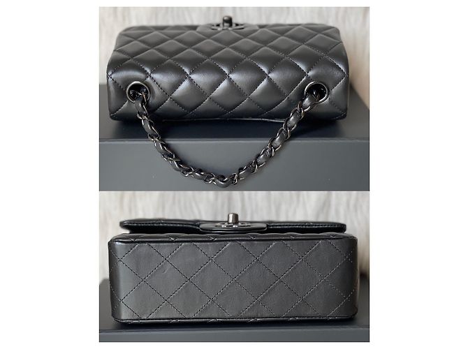 Timeless Chanel Mini aba retangular clássica acolchoada de pele de cordeiro tão preta Preto - vista 4