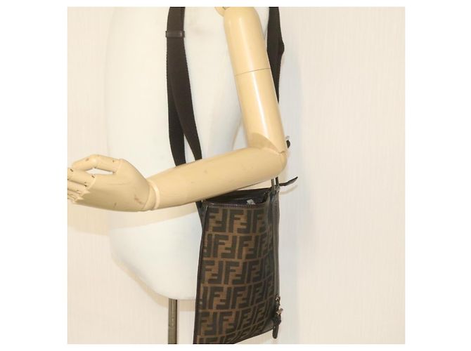 FENDI Borsa a tracolla Zucca Canvas Marrone Nero Autentico 22565 - vista 17