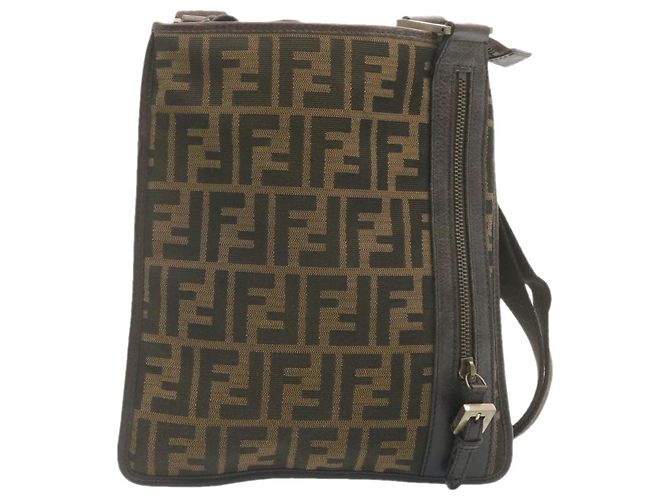 FENDI Borsa a tracolla Zucca Canvas Marrone Nero Autentico 22565 - vista 2