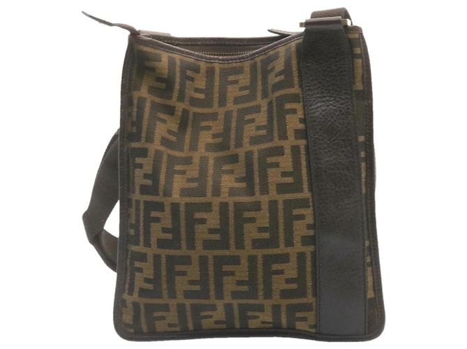 FENDI Borsa a tracolla Zucca Canvas Marrone Nero Autentico 22565 - vista 3