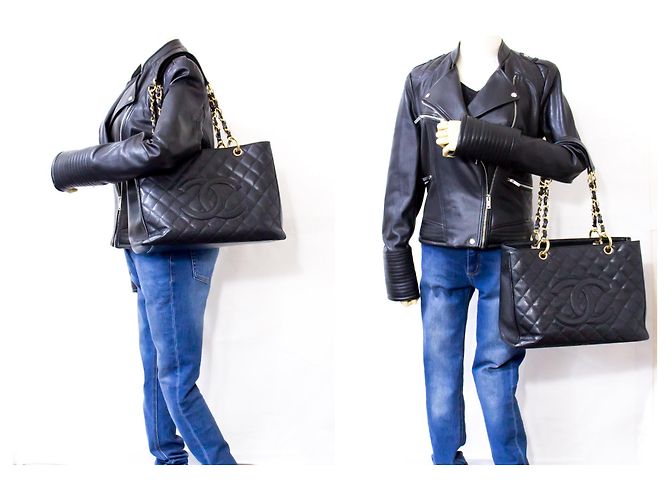 CHANEL Caviar GST 13"Grand Shopping Tote Chain Borsa a tracolla nera Nero - vista 12