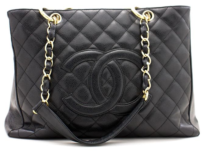 CHANEL Caviar GST 13"Grand Shopping Tote Chain Borsa a tracolla nera Nero - vista 2