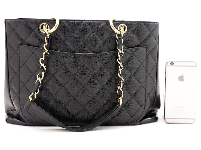 CHANEL Caviar GST 13"Grand Shopping Tote Chain Borsa a tracolla nera Nero - vista 3