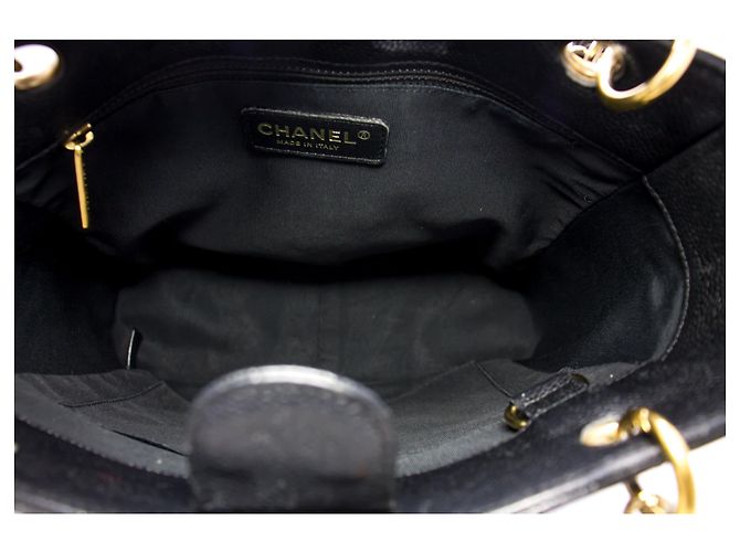CHANEL Caviar PST Chain Shoulder Bag Compras Tote Preto Acolchoado - vista 11