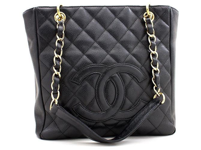 CHANEL Caviar PST Chain Shoulder Bag Compras Tote Preto Acolchoado - vista 2