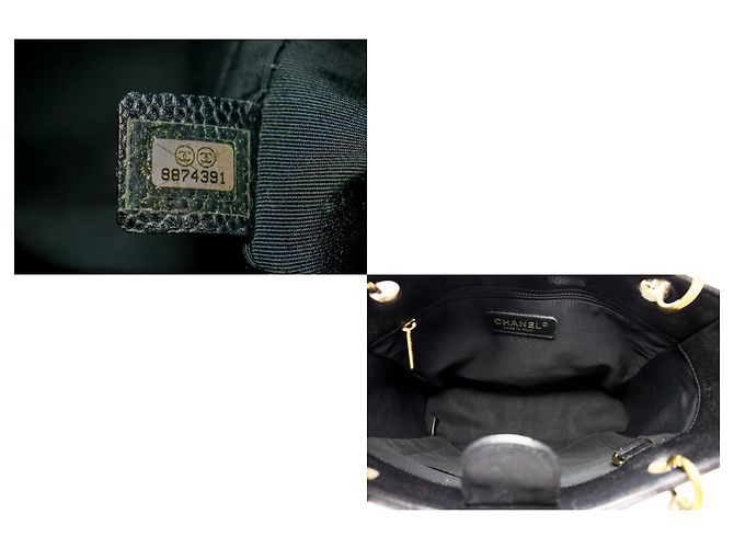 CHANEL Caviar PST Chain Shoulder Bag Compras Tote Preto Acolchoado - vista 9