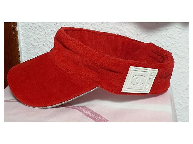 Chanel Visier mit CC Logo rote Baumwolle Weiß - Ansicht 2