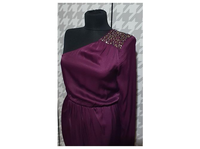 Abito Guess Monospalla Drappeggiato Viola in Viscosa Porpora - vista 2