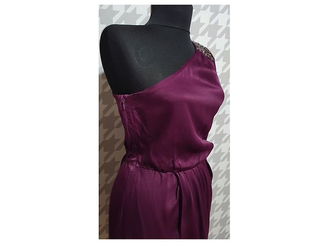 Abito Guess Monospalla Drappeggiato Viola in Viscosa Porpora - vista 3