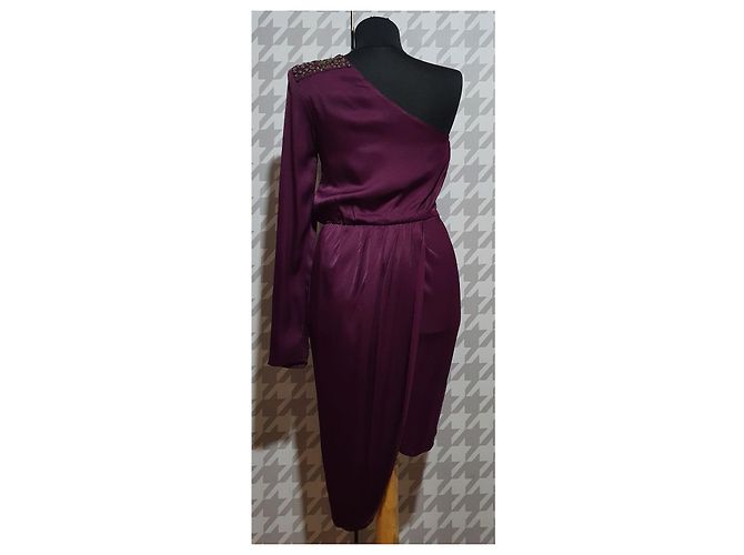 Abito Guess Monospalla Drappeggiato Viola in Viscosa Porpora - vista 4