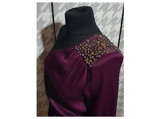 Abito Guess Monospalla Drappeggiato Viola in Viscosa Porpora - vista 5