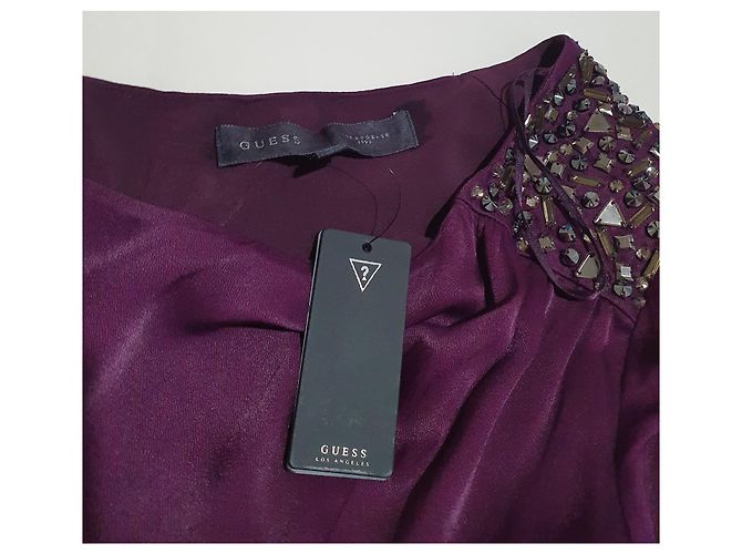 Abito Guess Monospalla Drappeggiato Viola in Viscosa Porpora - vista 6